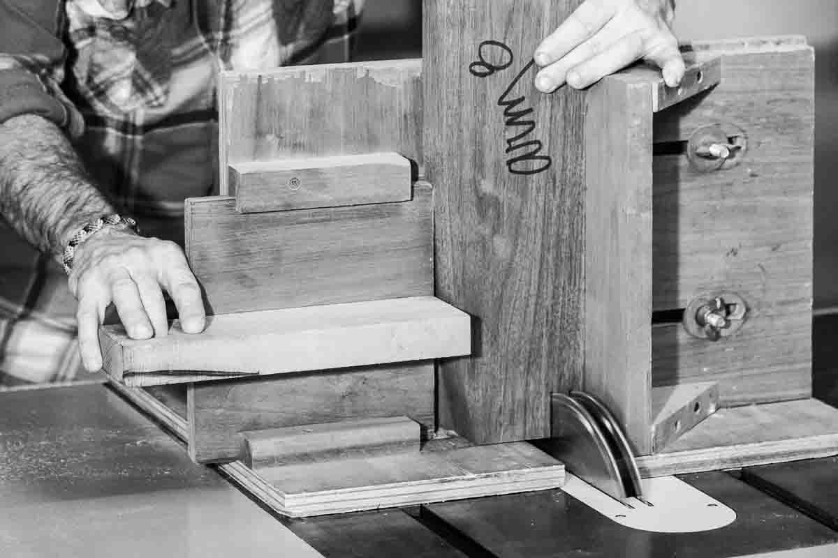 cutting rocking chair arm tenon on the table saw