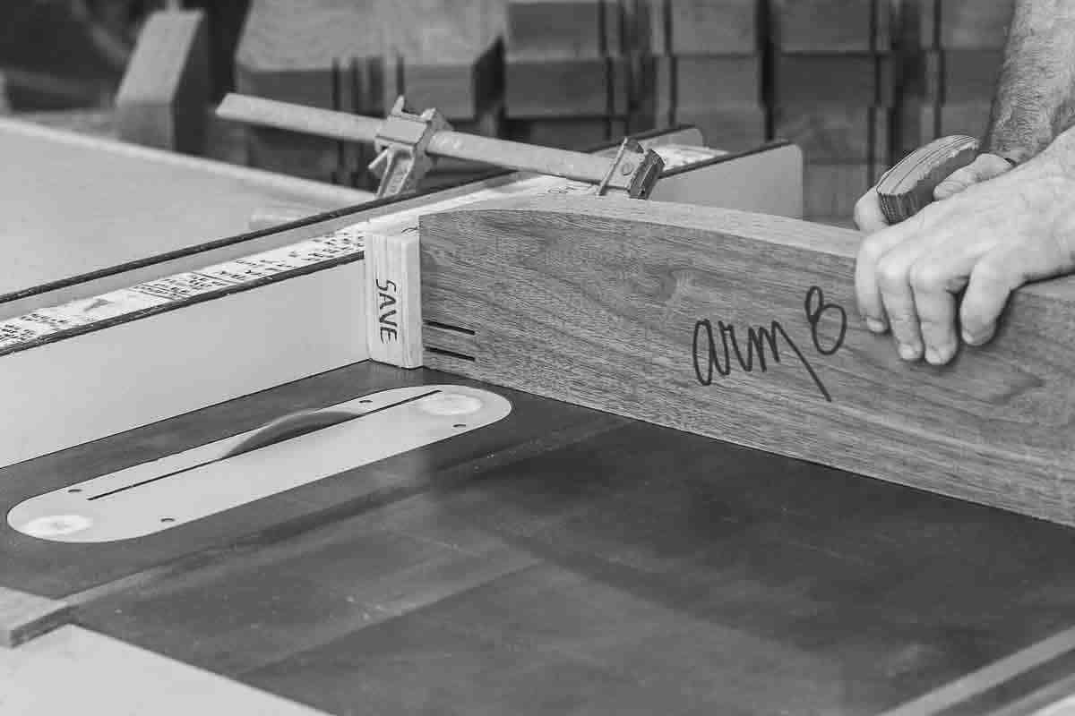 cutting rocking chair arm tenon on table saw 2