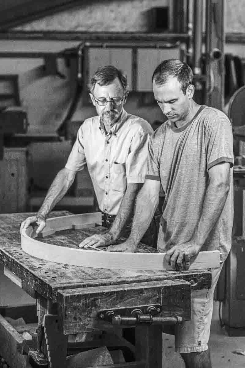 Gary and Austin with curved apron on the bench