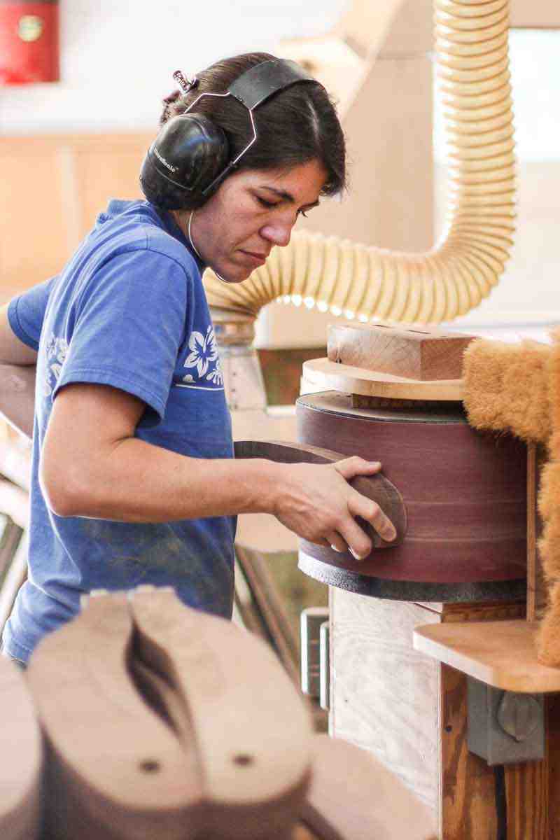 Audra at chairback sander with rocking chair arms
