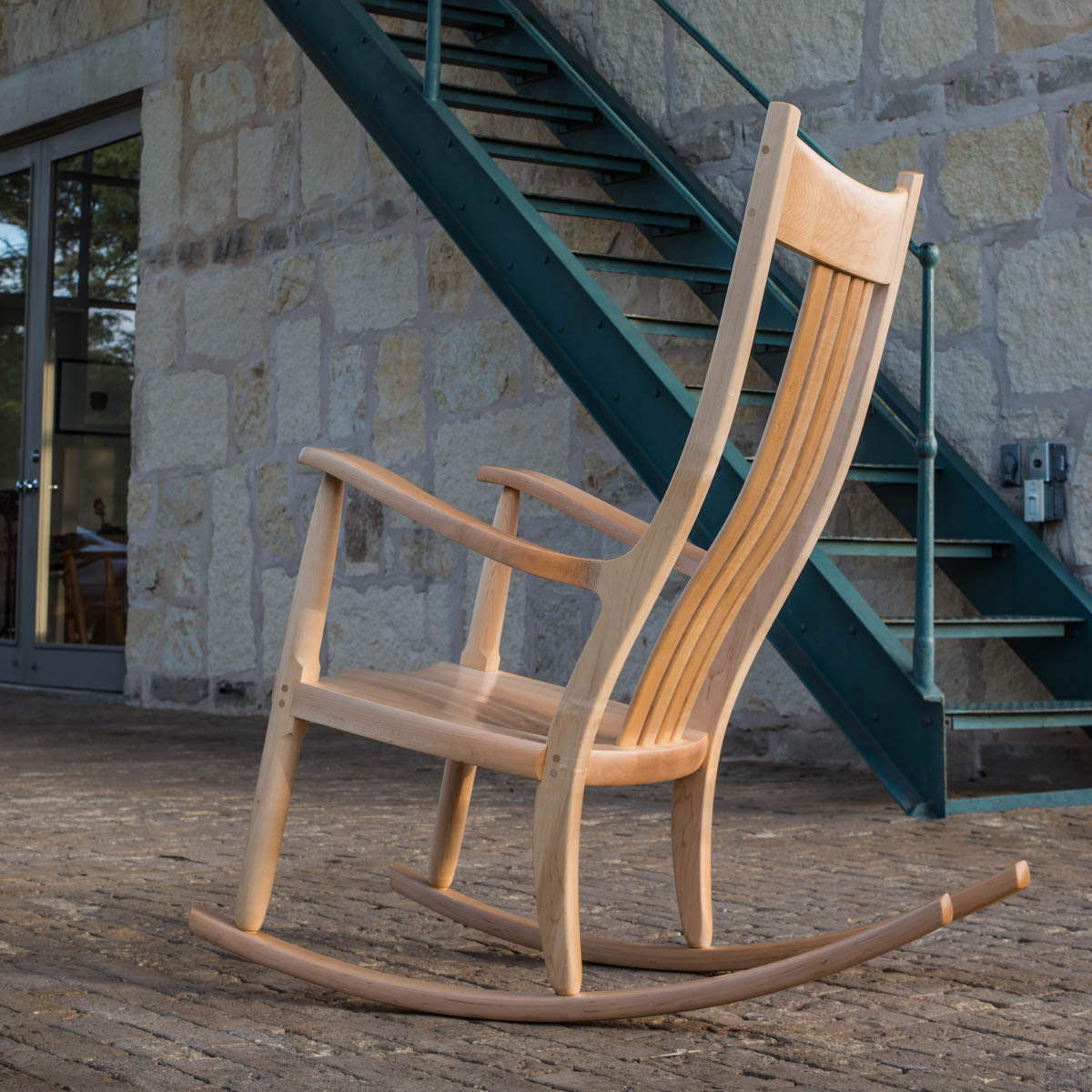 Maple Rocking Chair and blue staircase