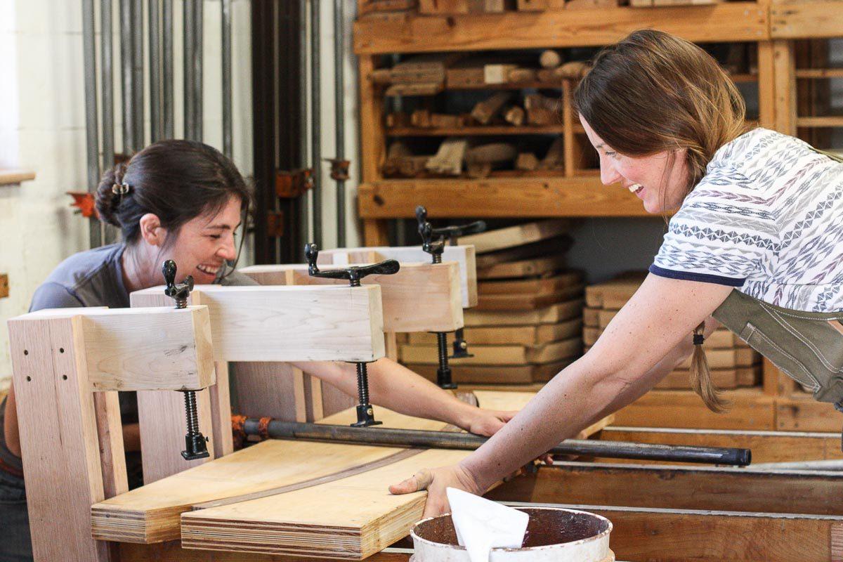 Audra and Autumn lining up the laminations