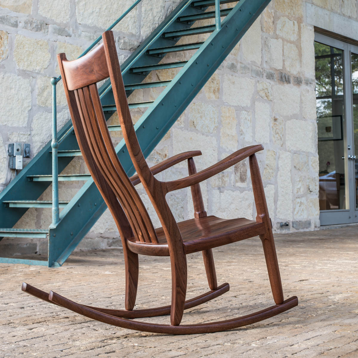 walnut rocker, stairway to comfort