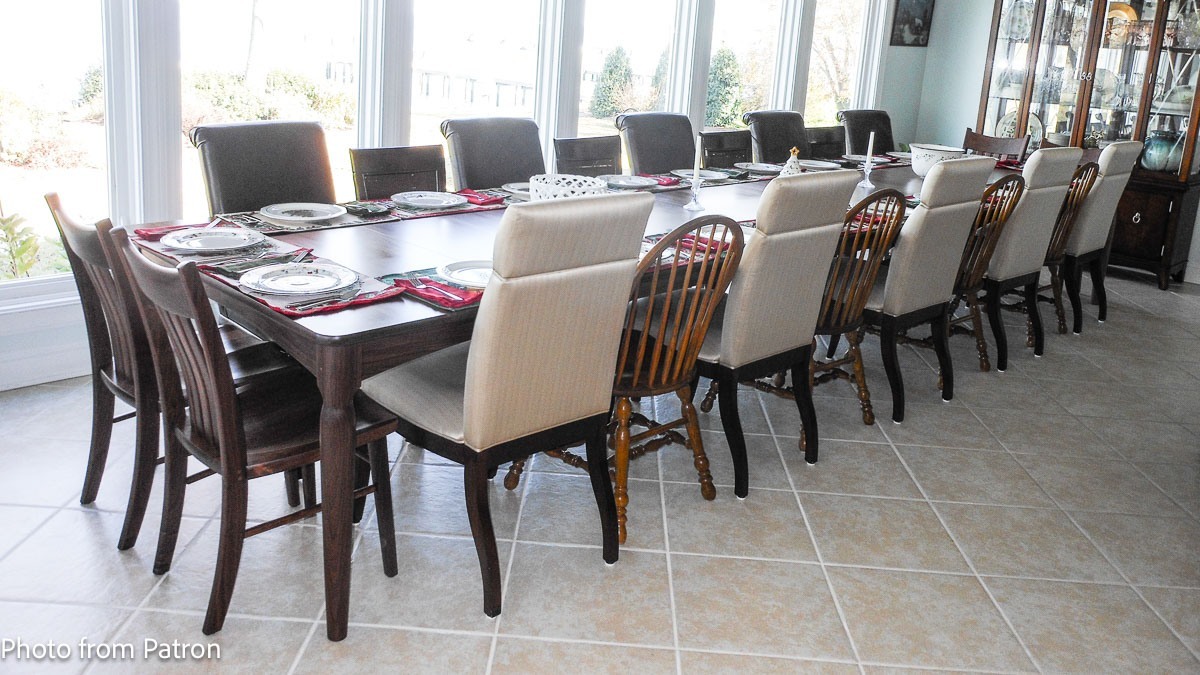 extension table set for Christmas dinner