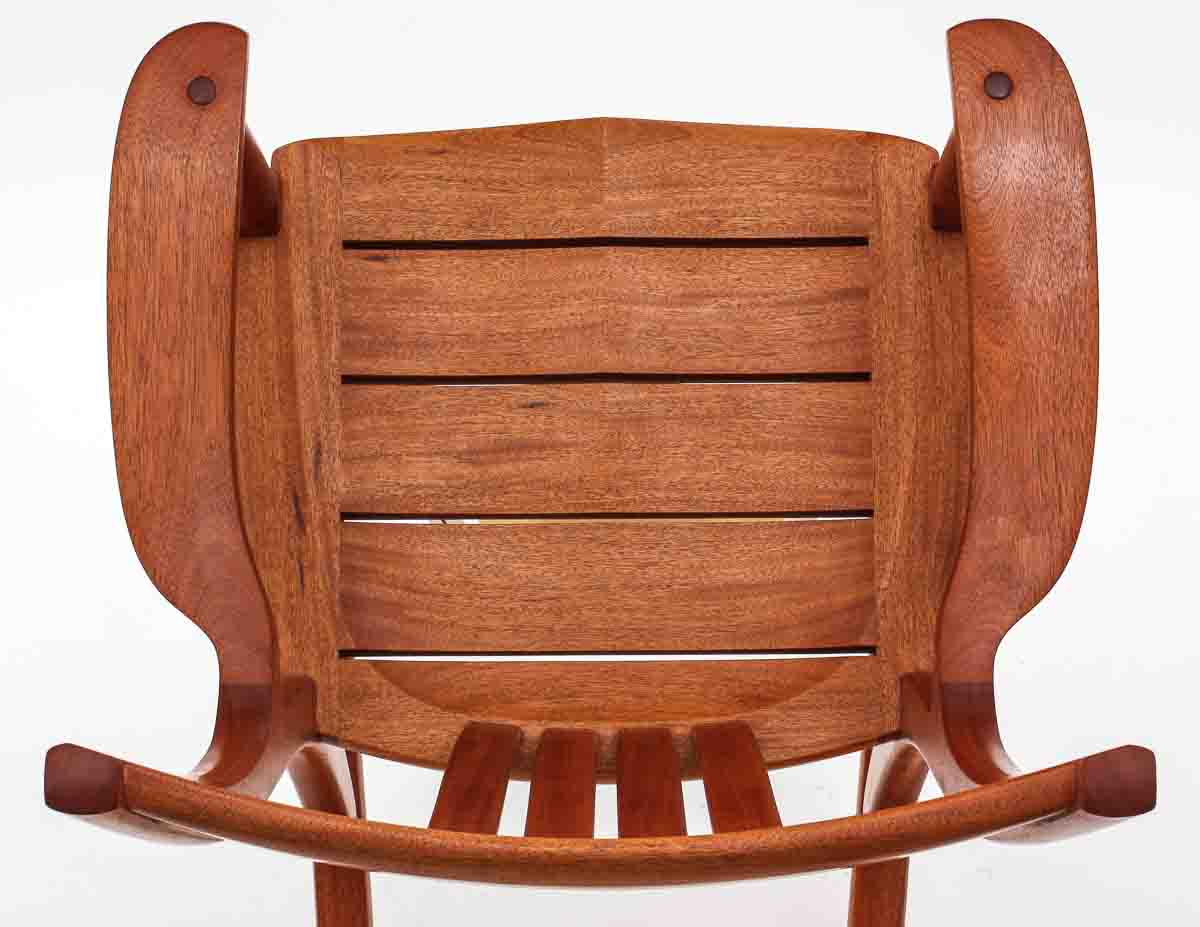 mahogany rocking chair seat, overhead view