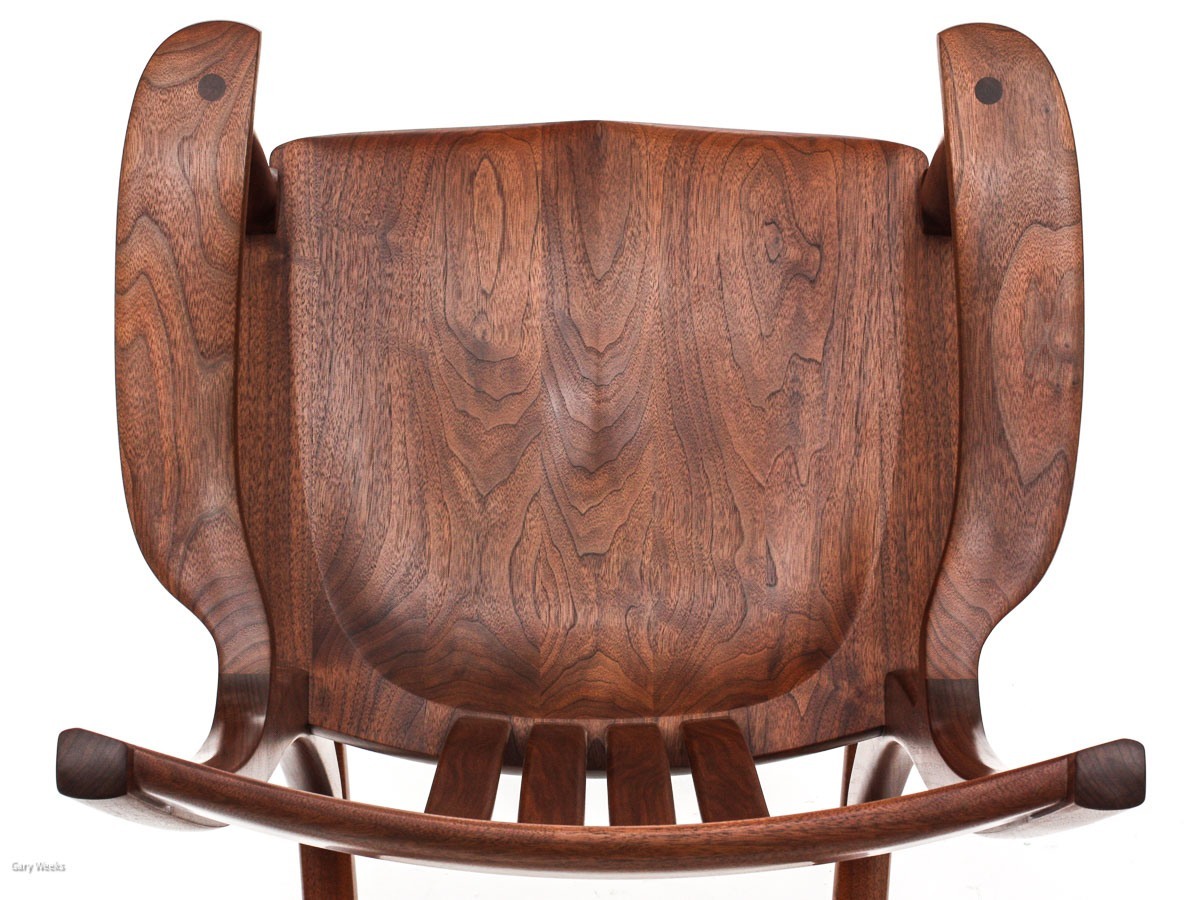 walnut rocking chair seat, overhead view