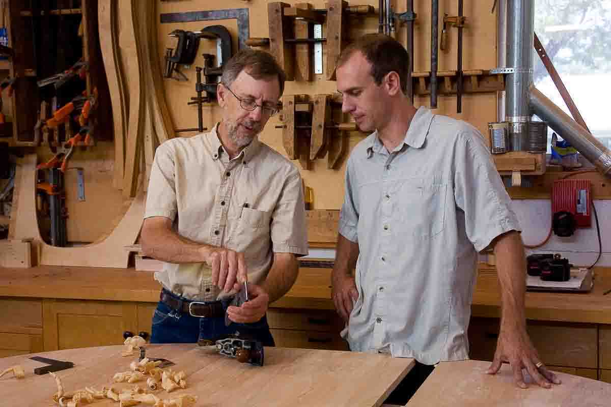 Gary and Austin adjusting plane iron
