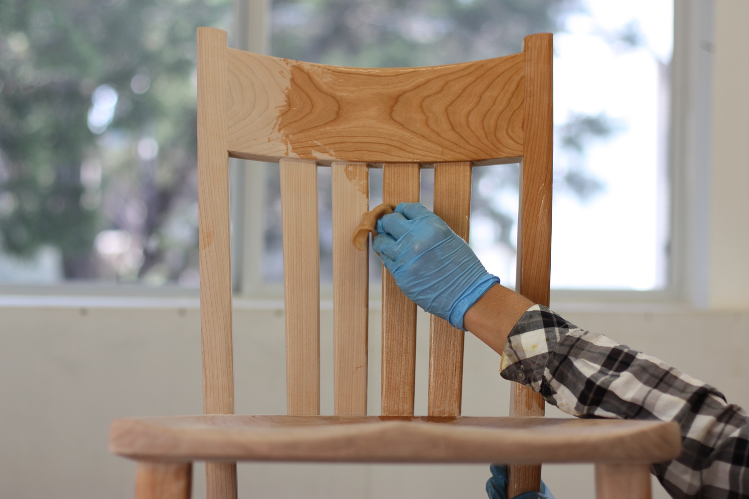 first oiling of a cherry barstool