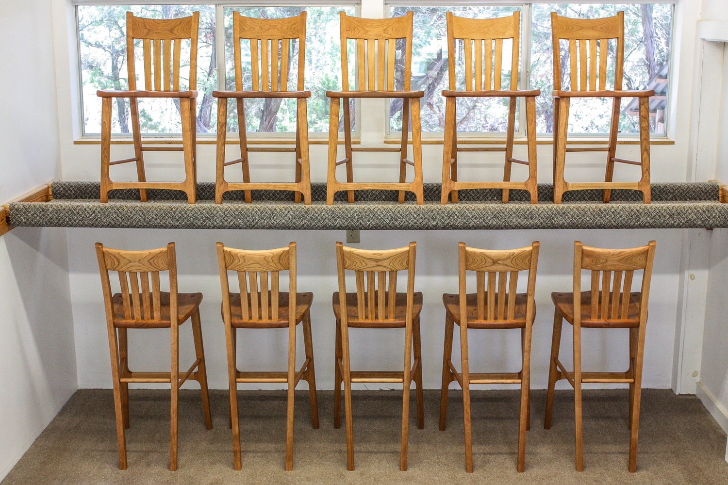 ten Heflin barstools in the drying rack