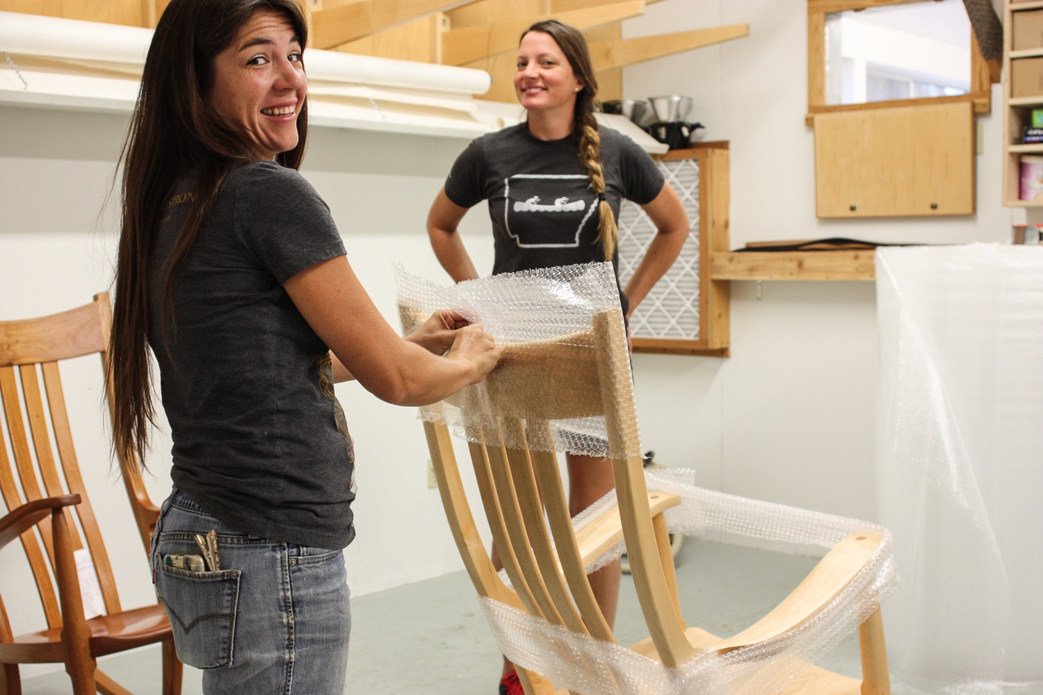 Autumn and Audra wrapping rocking chairs