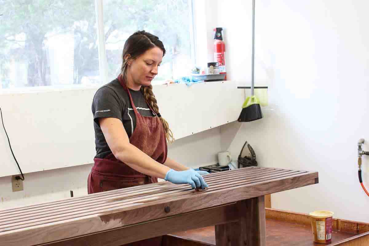 Autumn oiling a bench