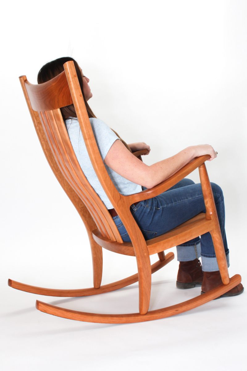 Autumn in a cherry rocking chair, back view