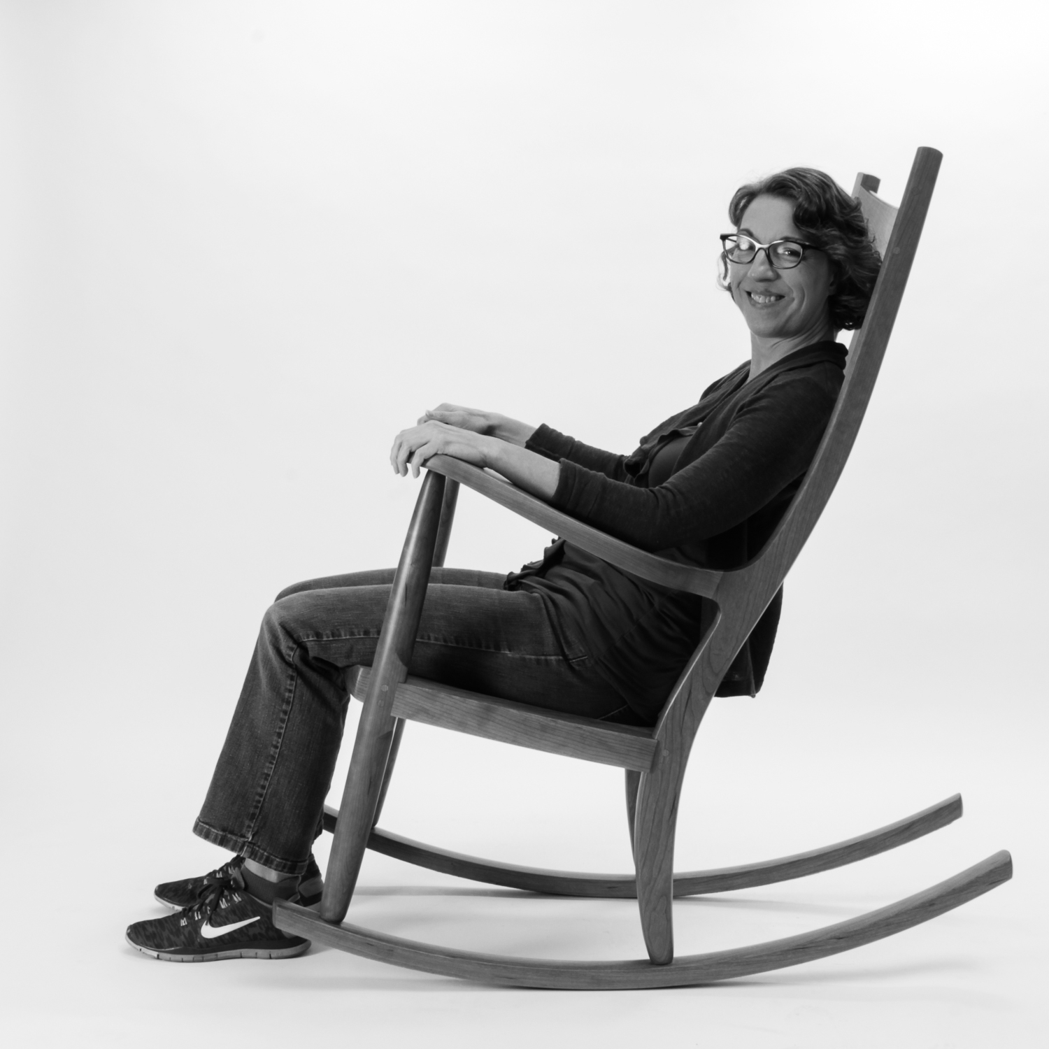 rocking chair and person, B&W 1