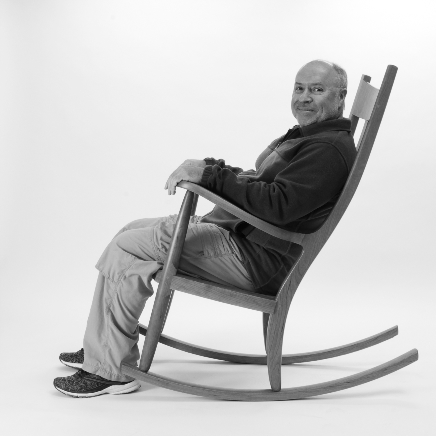rocking chair and person, B&W 2