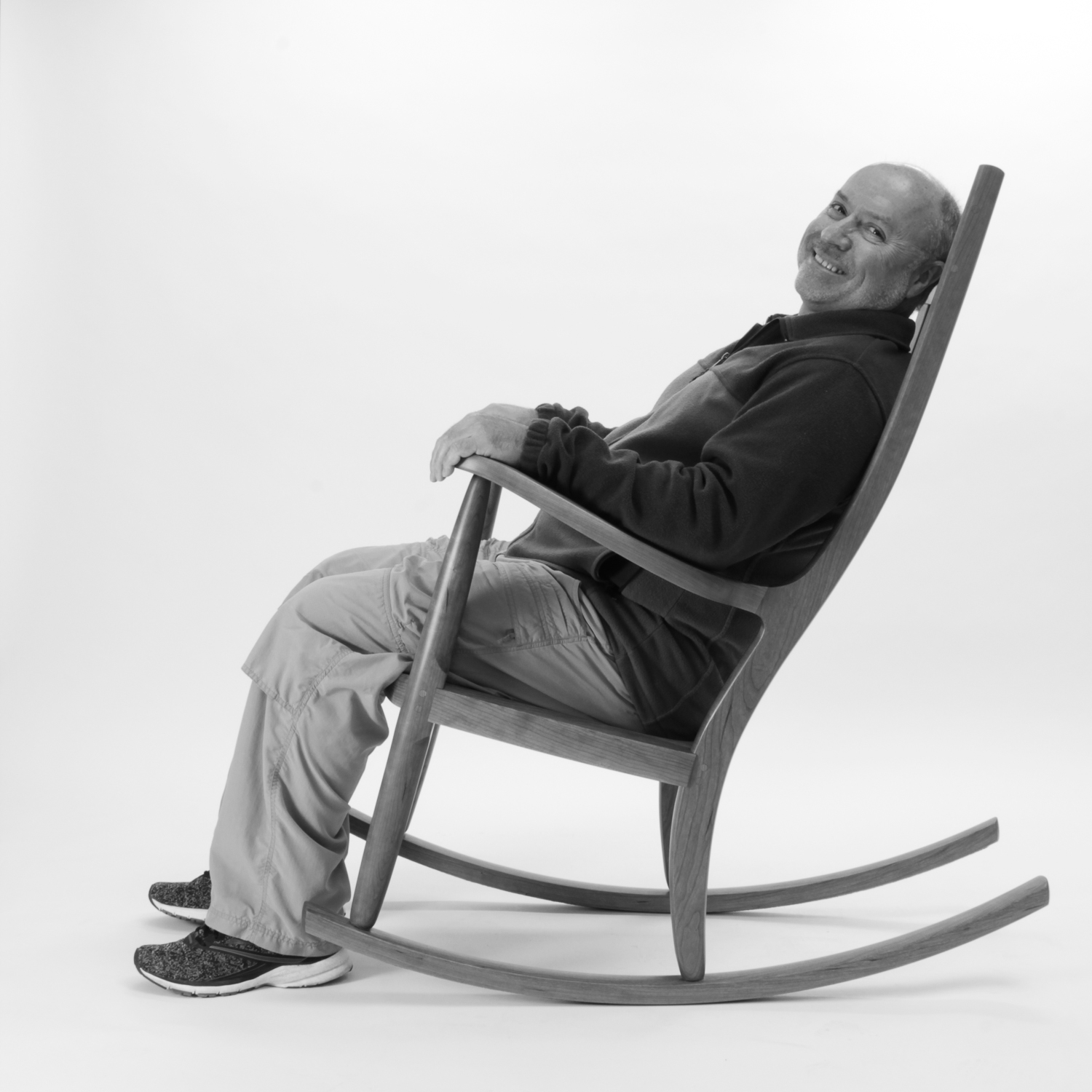 rocking chair and person, B&W 3