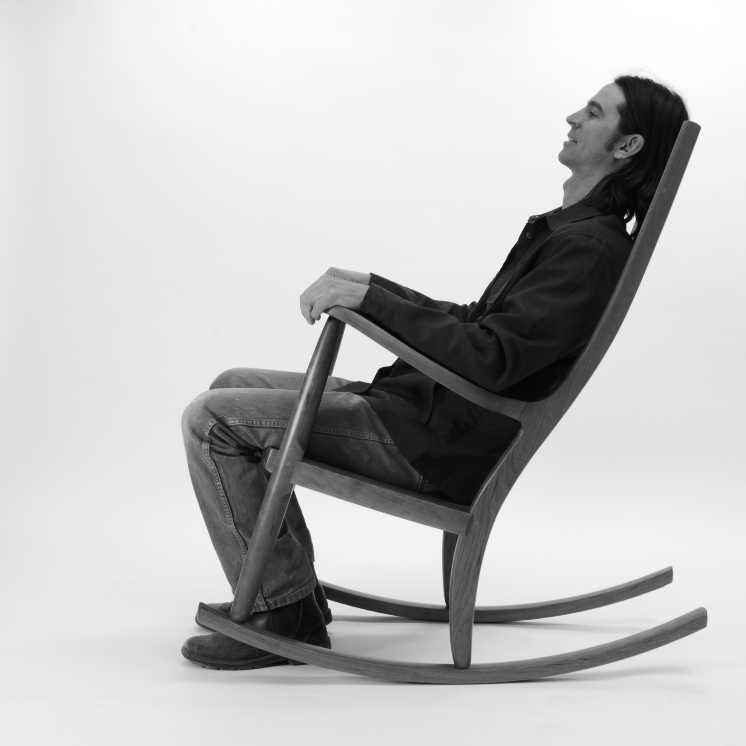 rocking chair and person, B&W 5