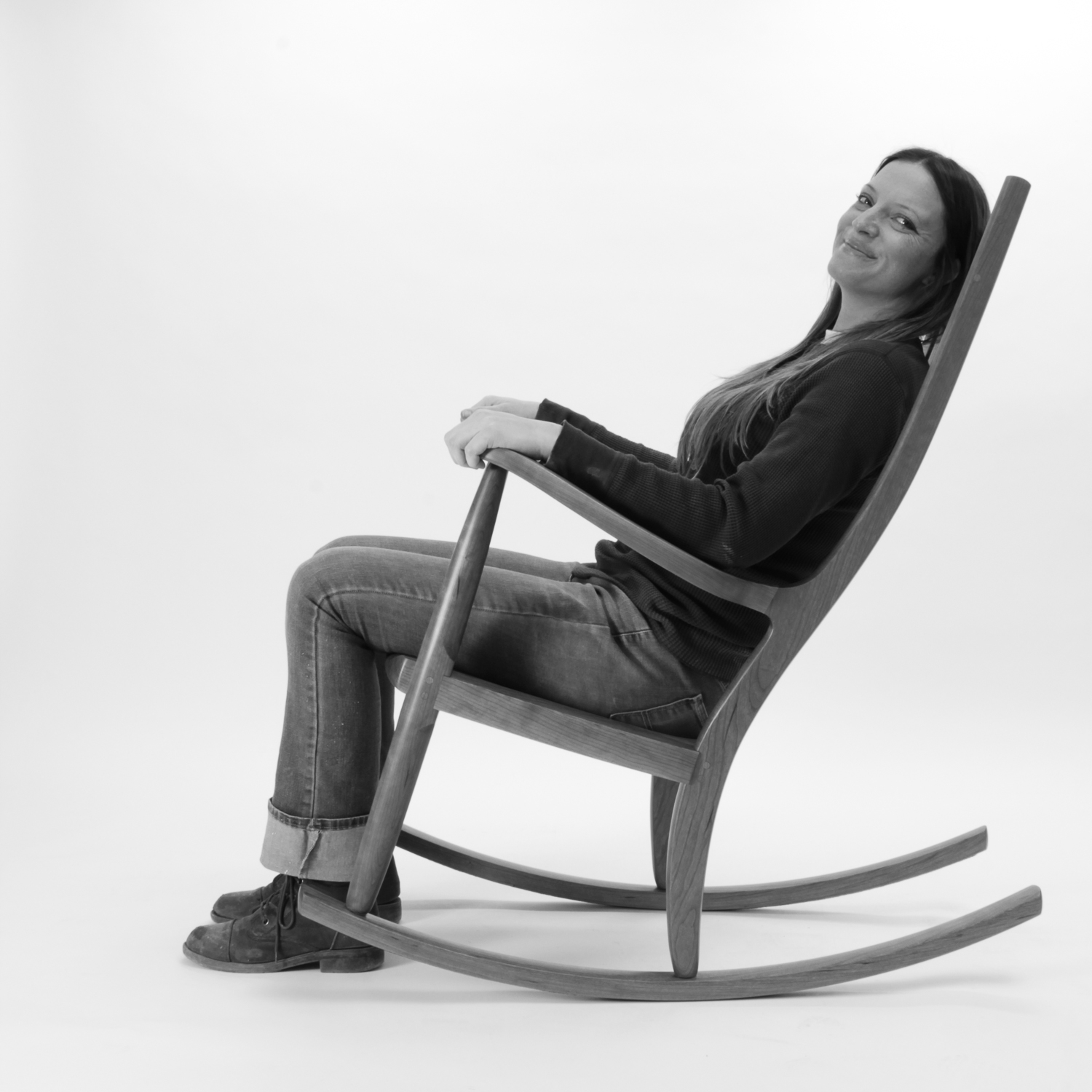 rocking chair and person, B&W 7