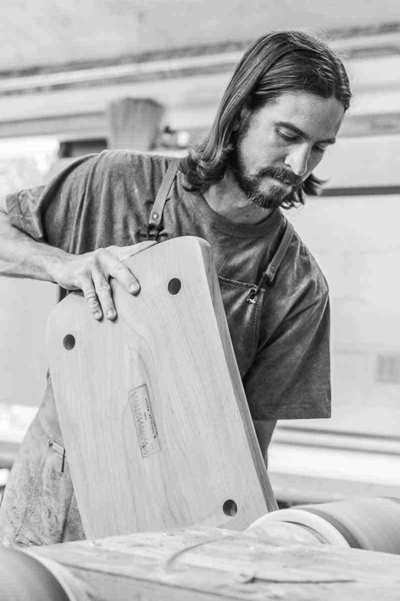 Bonner shaping stool edge on pump sander