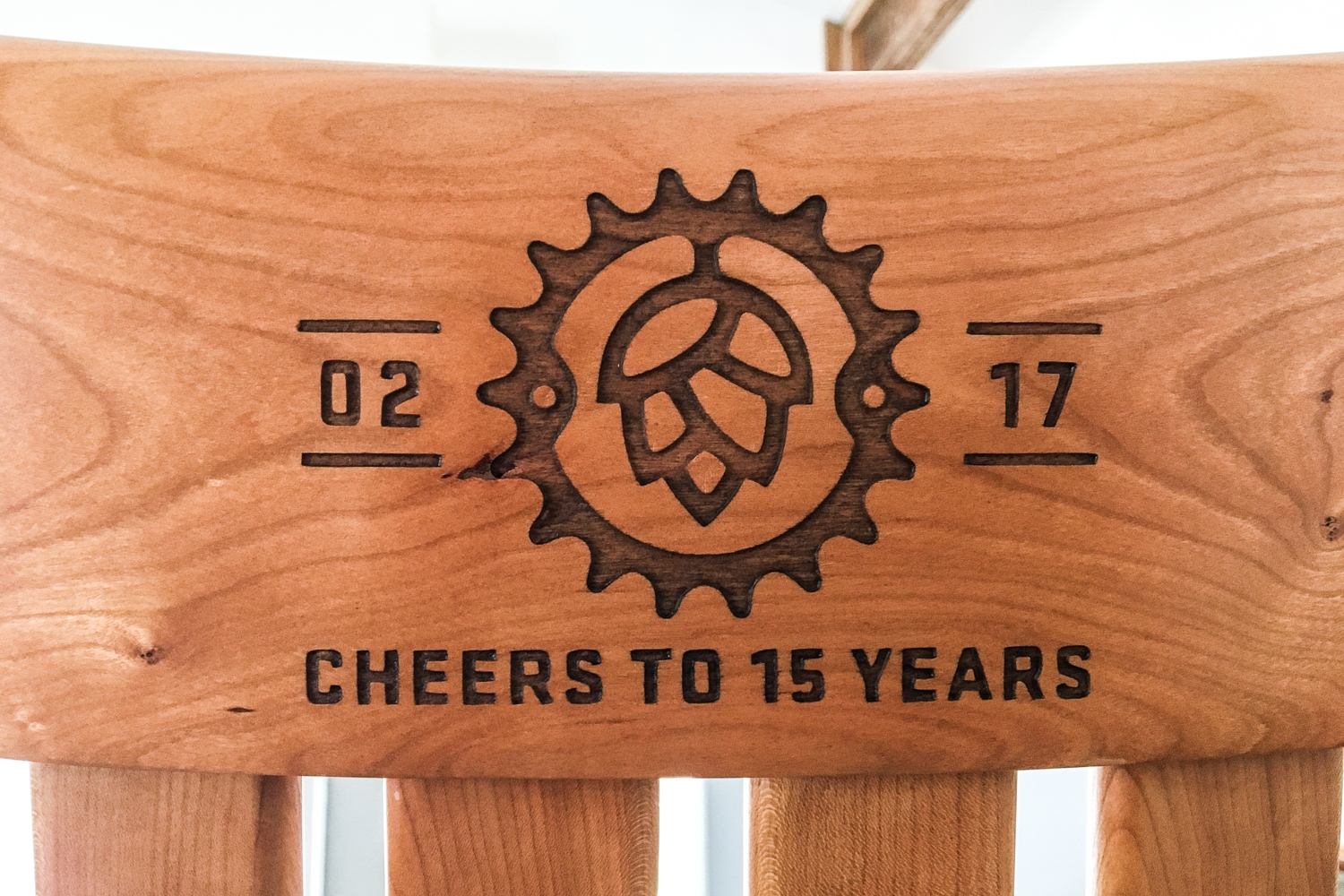 engraved rockinig chair back, real ale