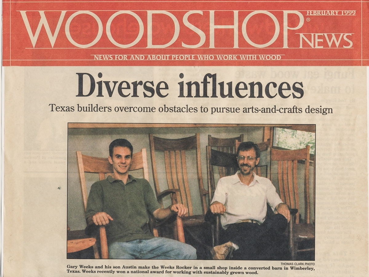 Rocking Chairs, Gary and Austin, on the over of Woodshop News
