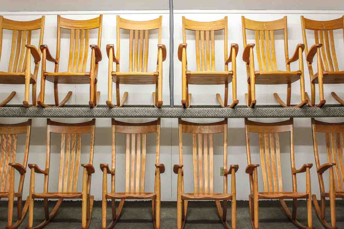 rocking chairs in rack