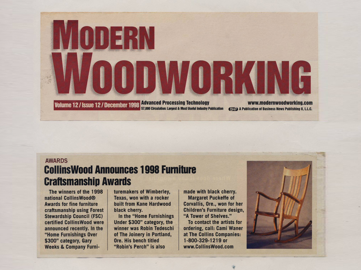 Craftsmanship award for cherry rocking chair