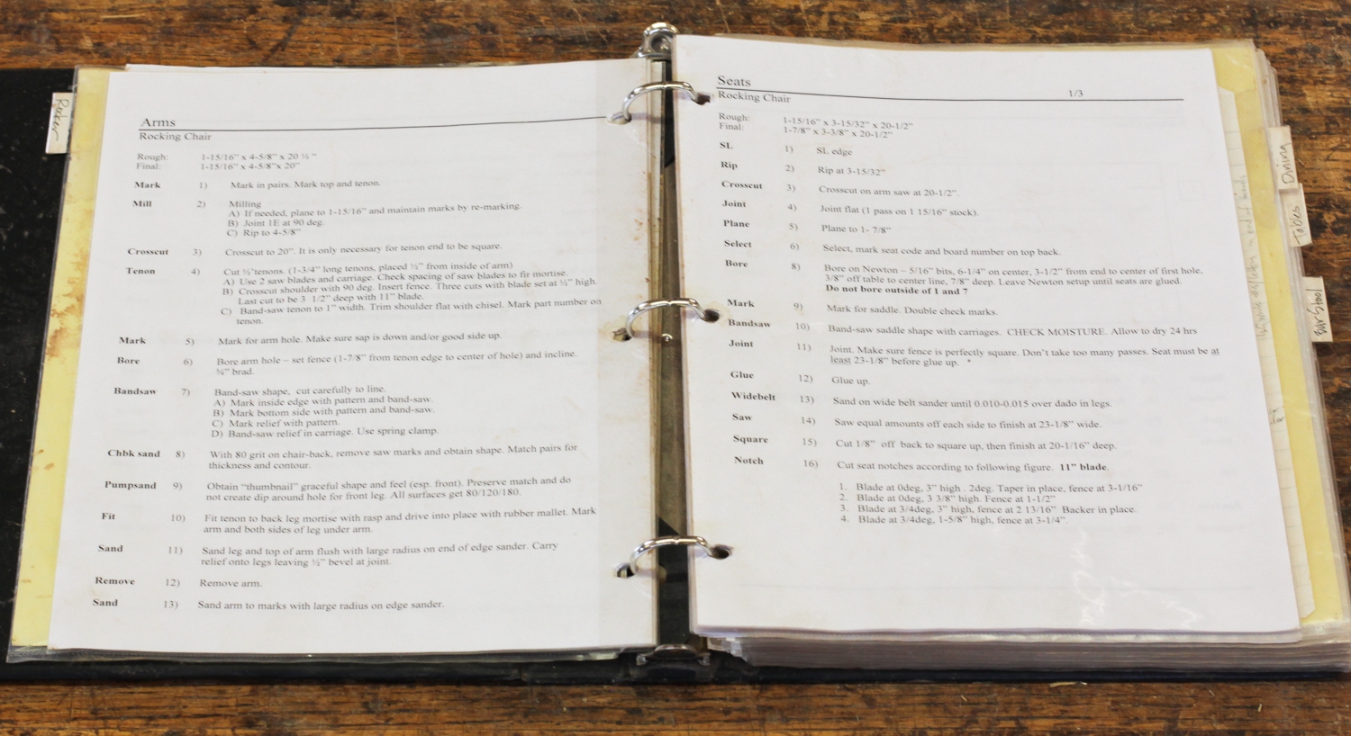 ring binder, open to shop notes