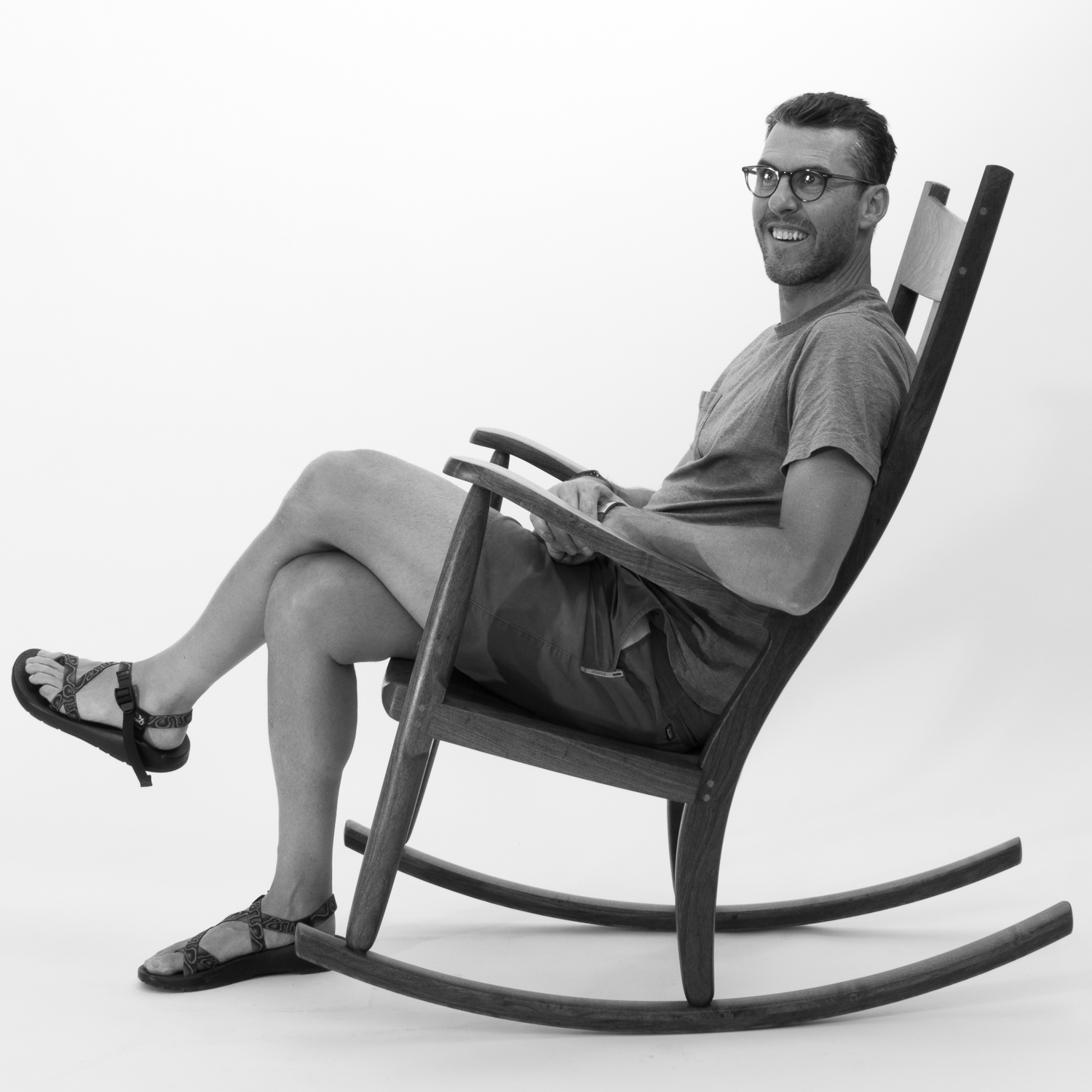 rocking chair and person, B&W 9