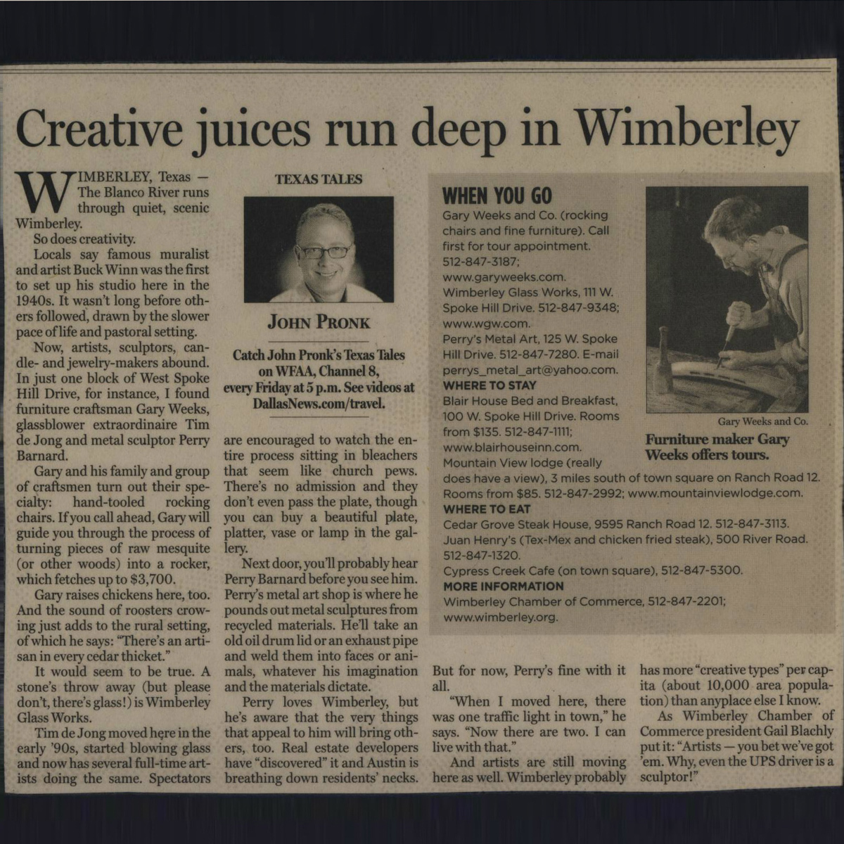 Dallas Morning News, creative juices in Wimberley, Texas