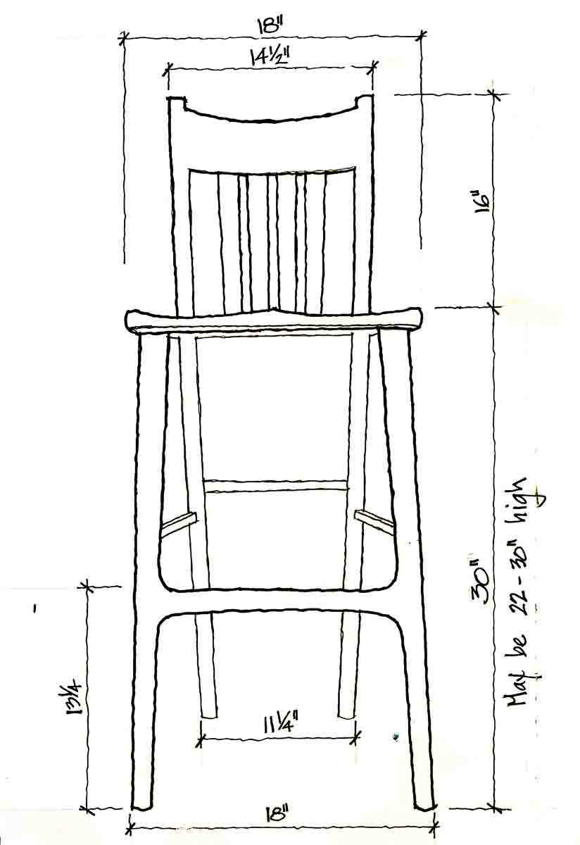 Heflin Barstool Front View Drawing