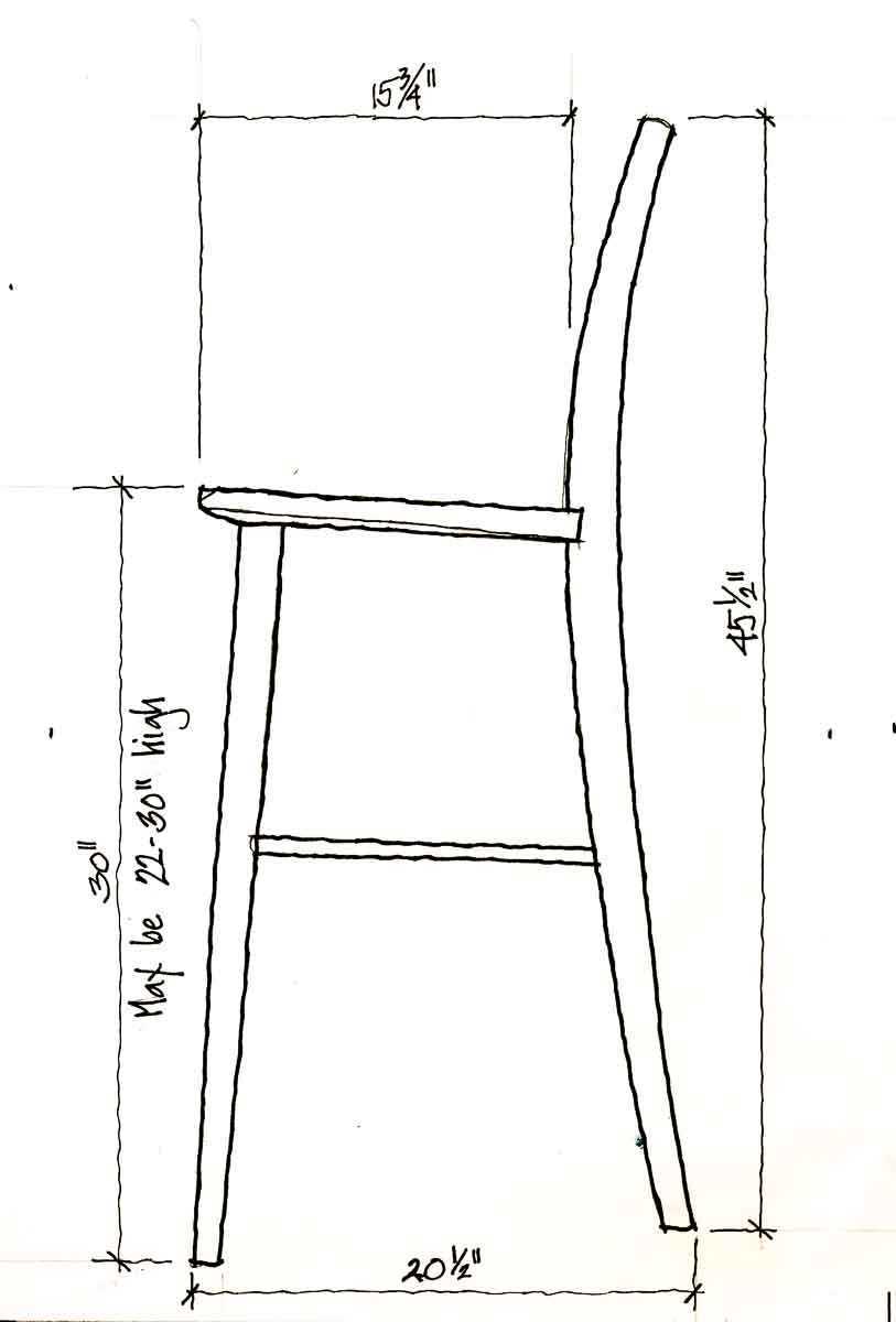 Heflin Barstool Side View Drawing