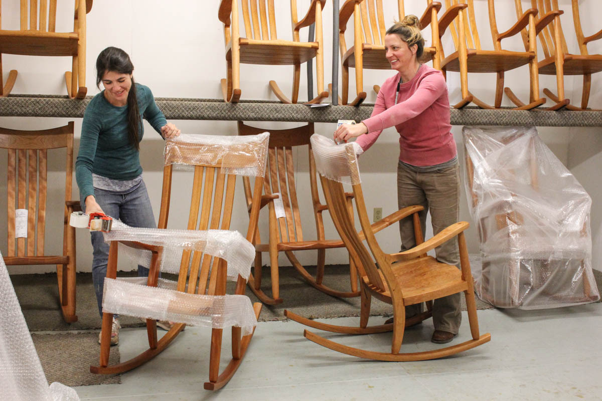 Audra and Autumn wrapping rocking chairs