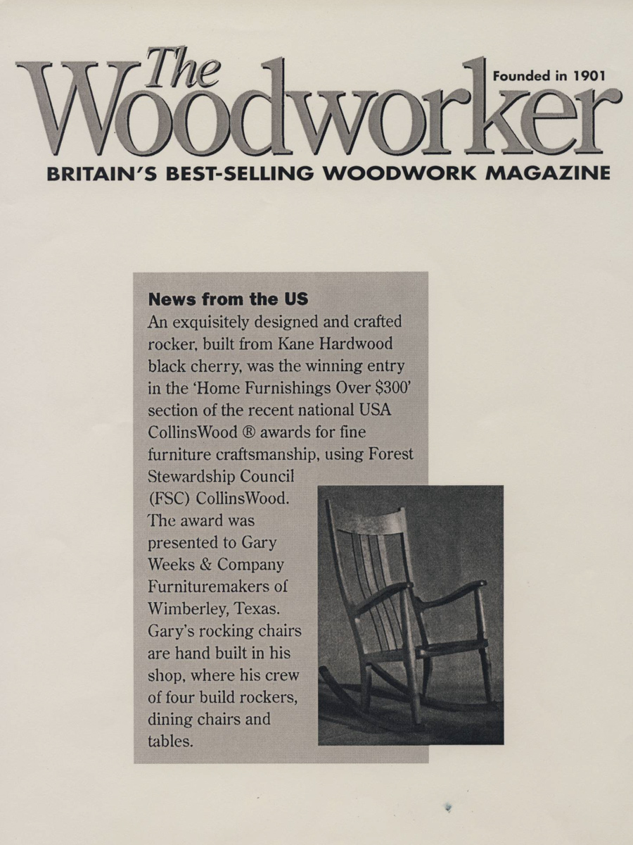 Handcrafted rocking chair wins USA CollinsWood award