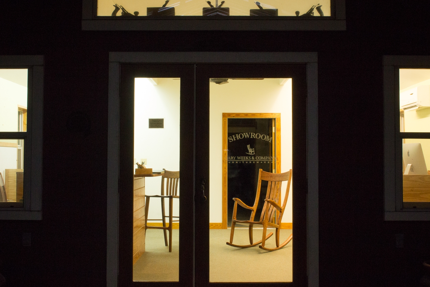 a night view into the showroom