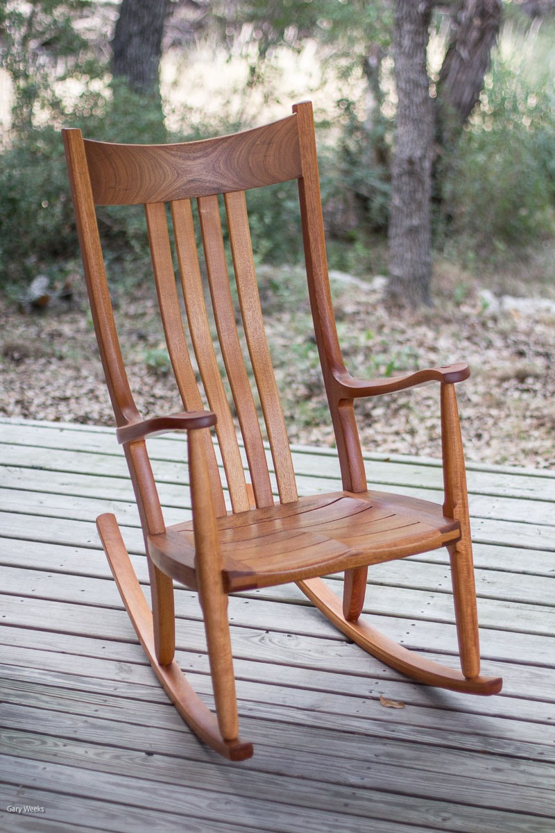 Weeks Rocker in sapele on the shop porch