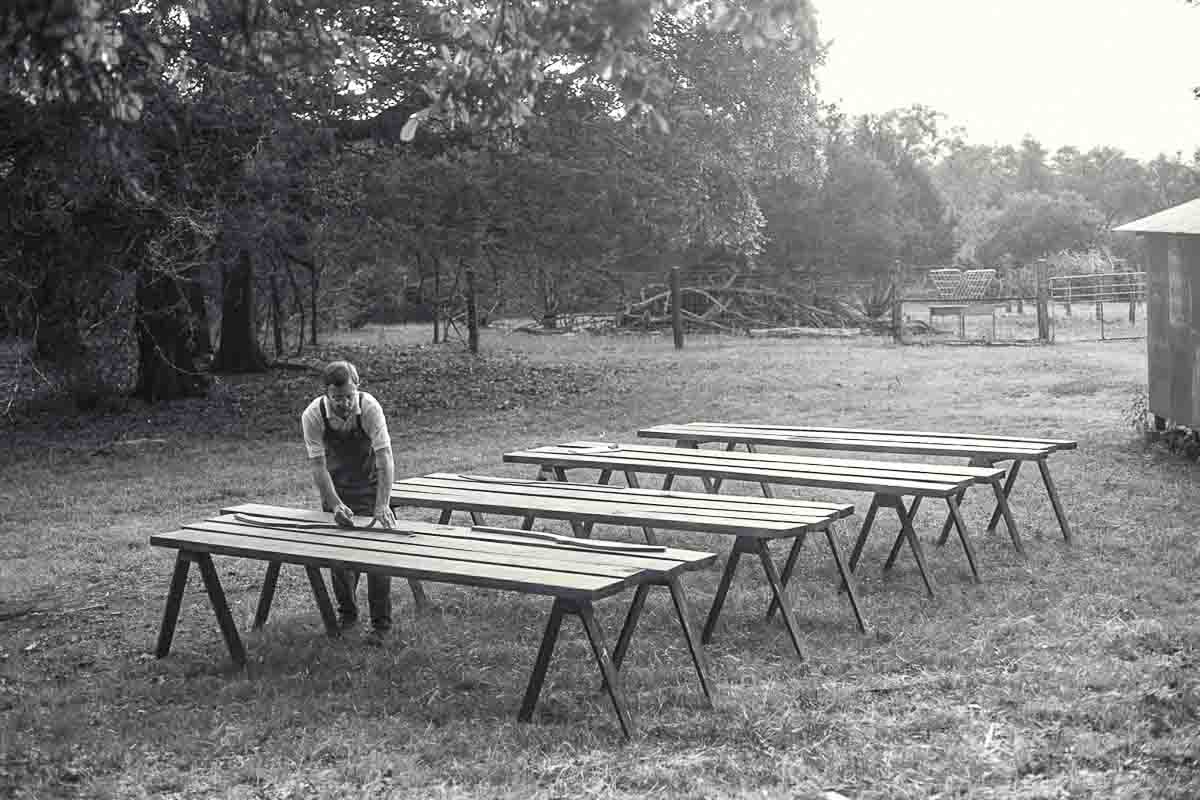 Gary laying out rocking chair parts