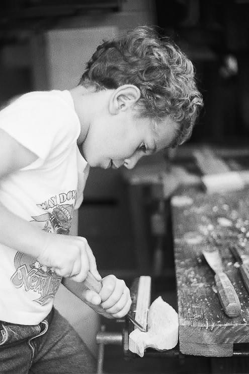 Austin, age 8, carving