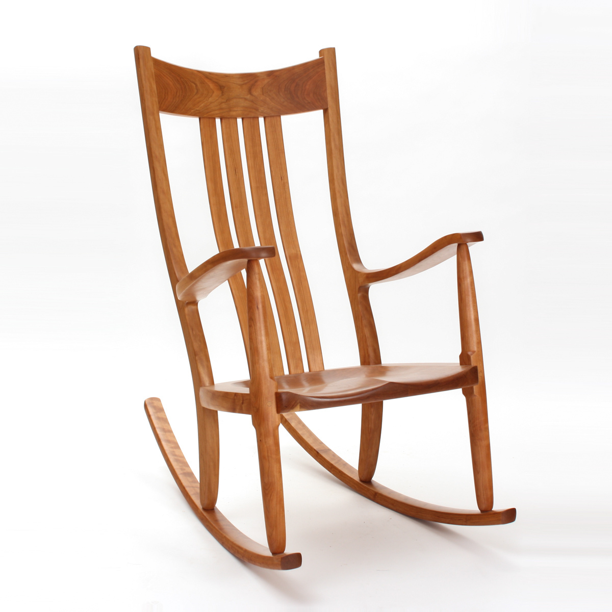 cherry rocking chair, front quarter view