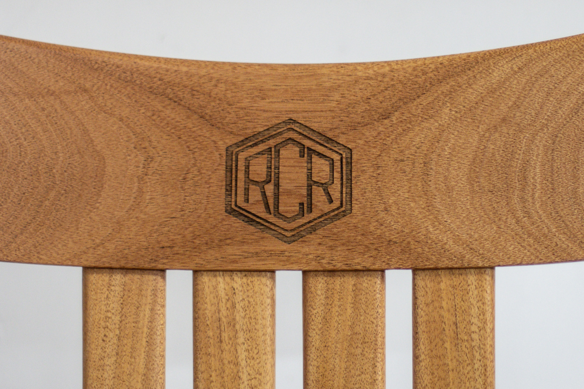 engraved rocking chair back, initials