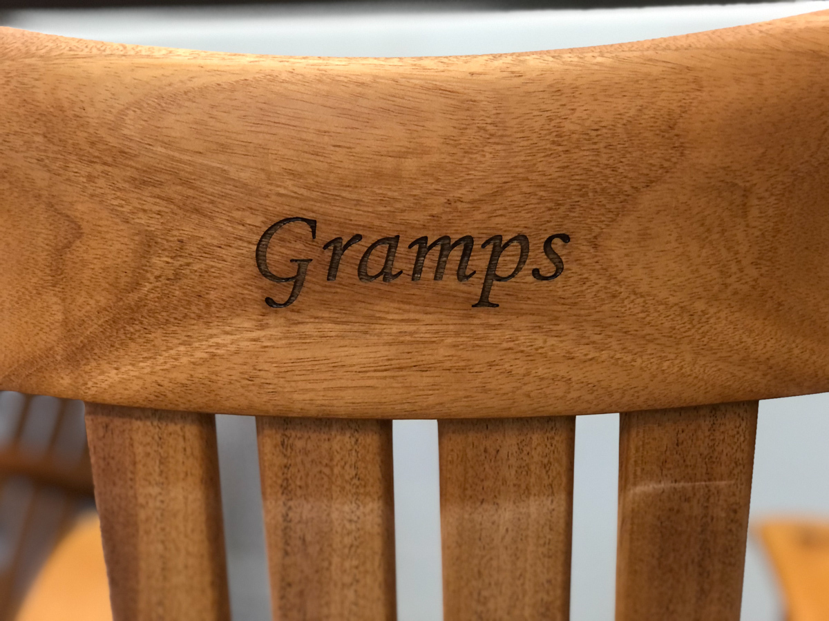 gramps engraving on chair back