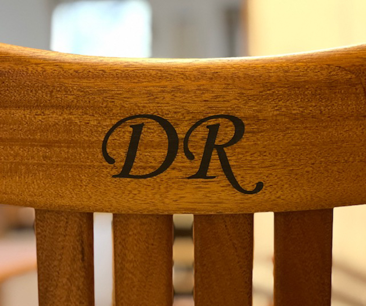 rocking chair back engraving, initials