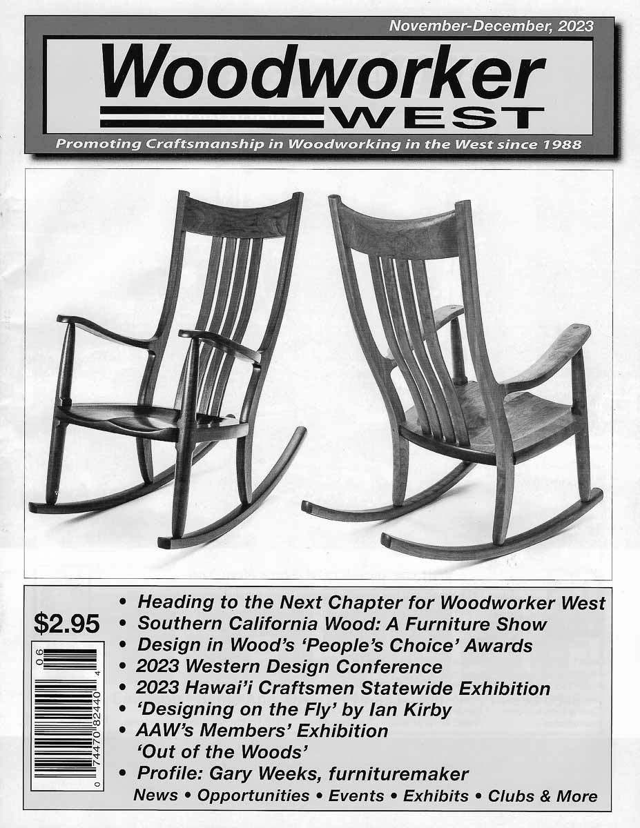 Cover of Woodworker West Magazine with two Weeks Rocking Chairs