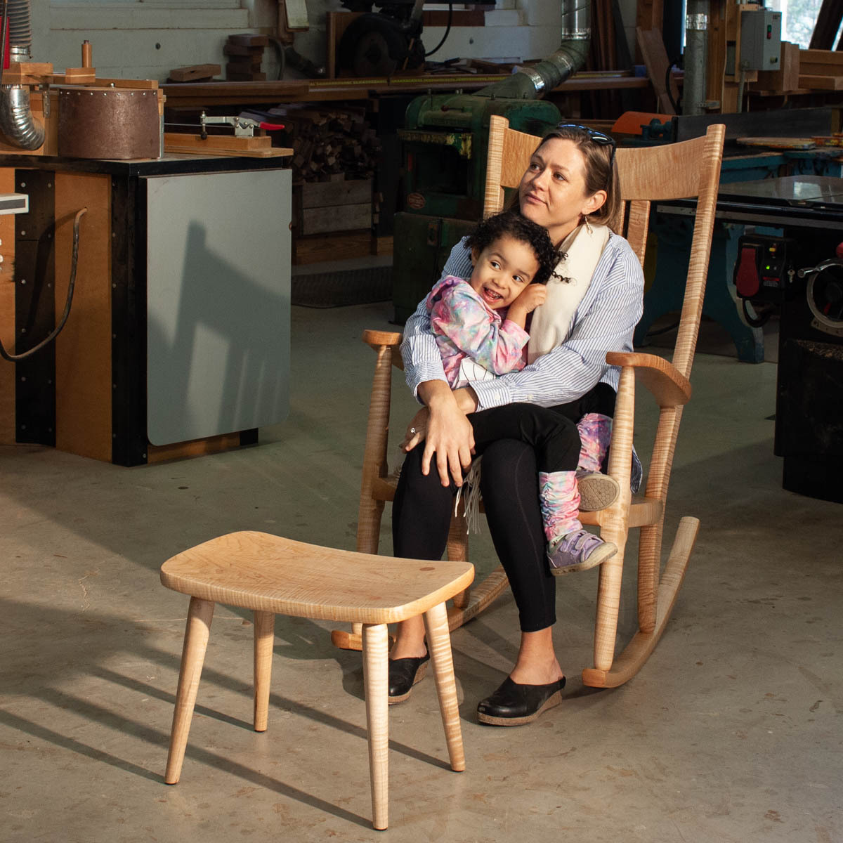 Woman and Child, Maple Rocker and Footstool