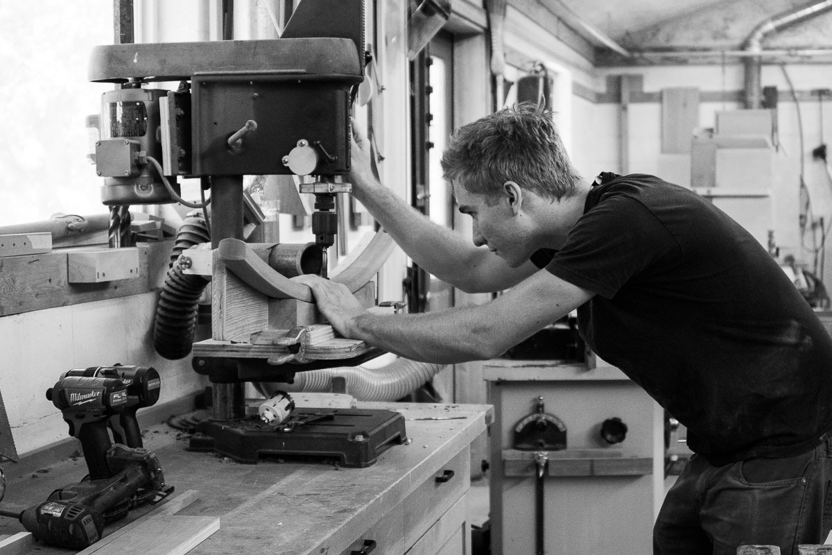 Aleks at the drill press