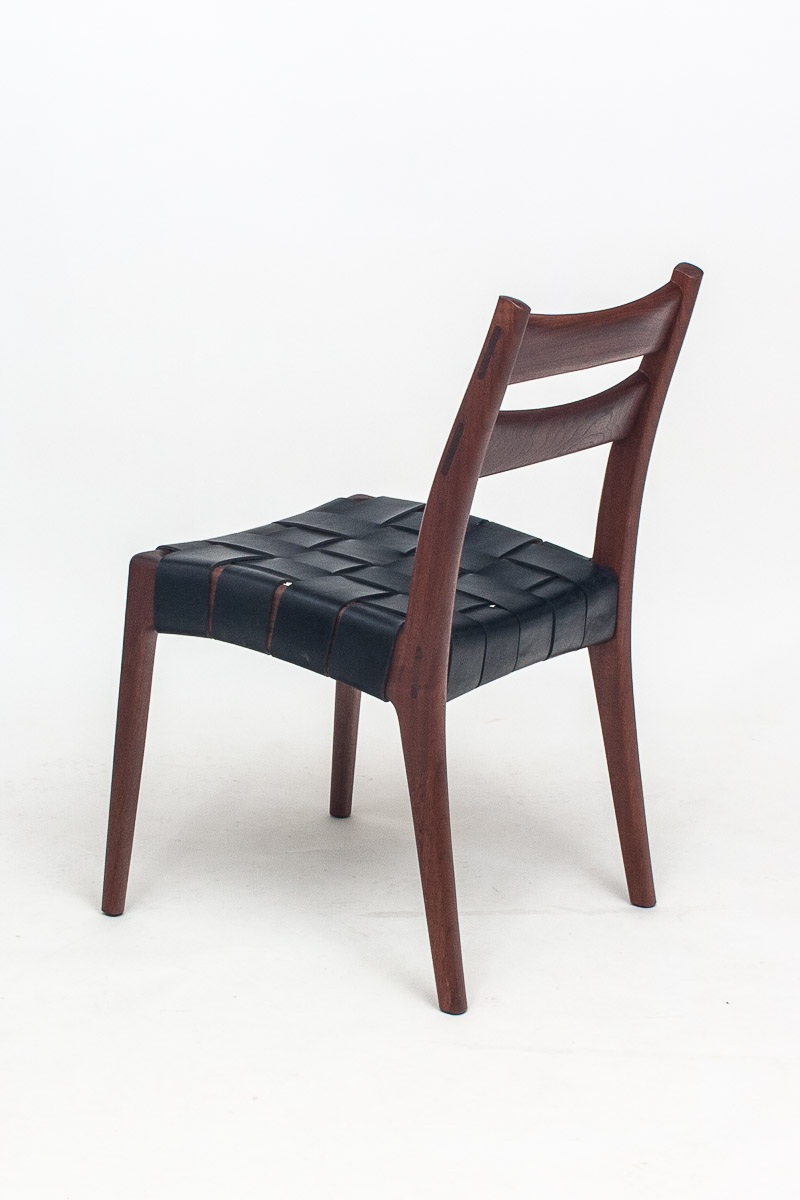 Walnut Webb Dining Chair: two rails, black strap seat