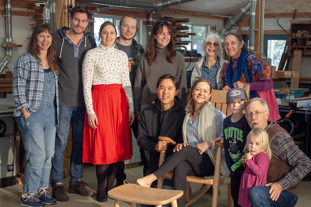 Weeks and Arnosky families with Hanna's Rocking Chair