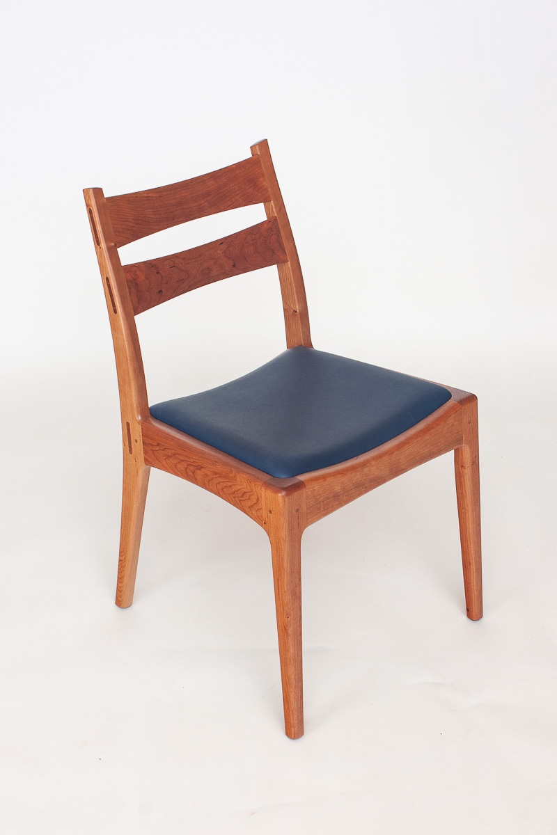 Webb Chair, cherry with blue upholstery