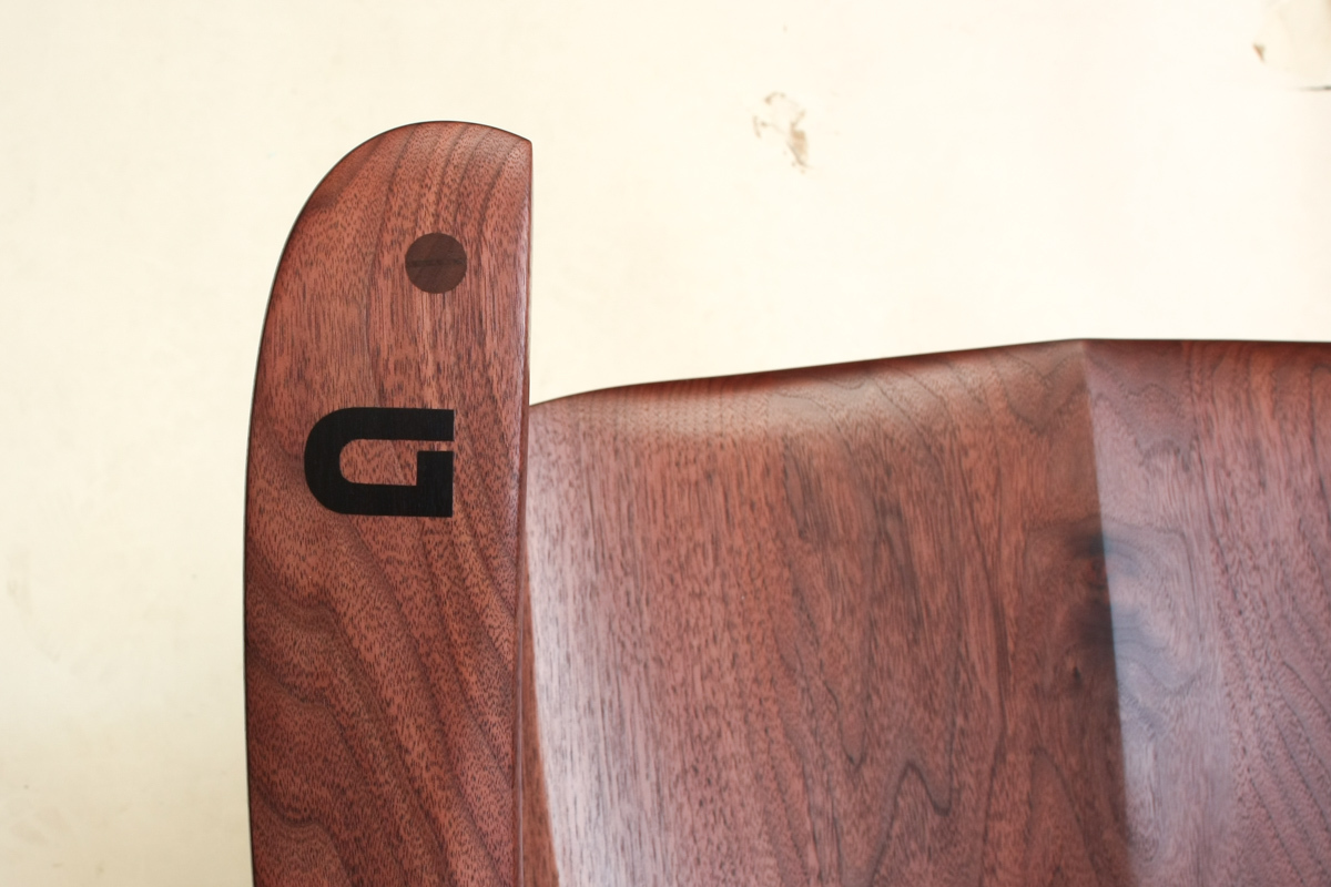 custom inlay on walnut rocking chair