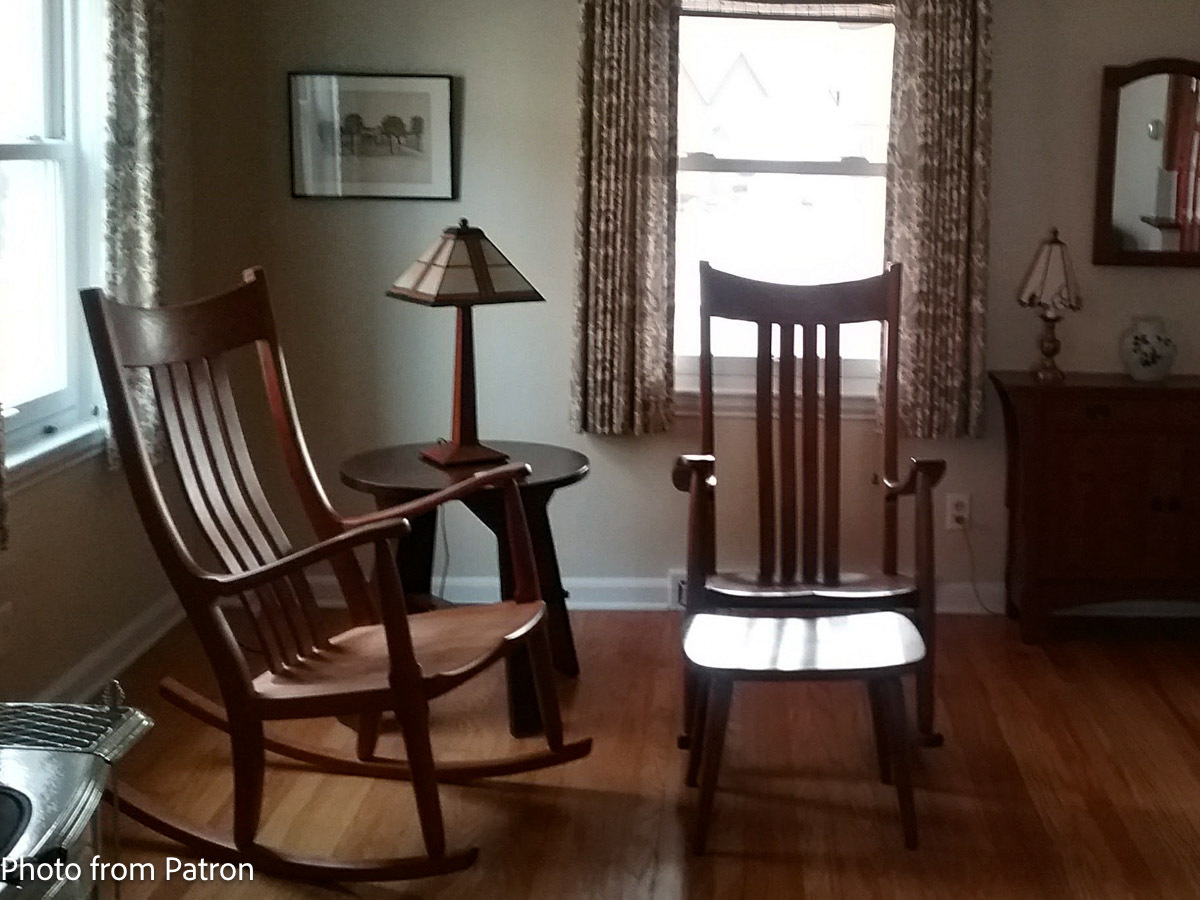 Two Walnut Rocking Chairs and footstool