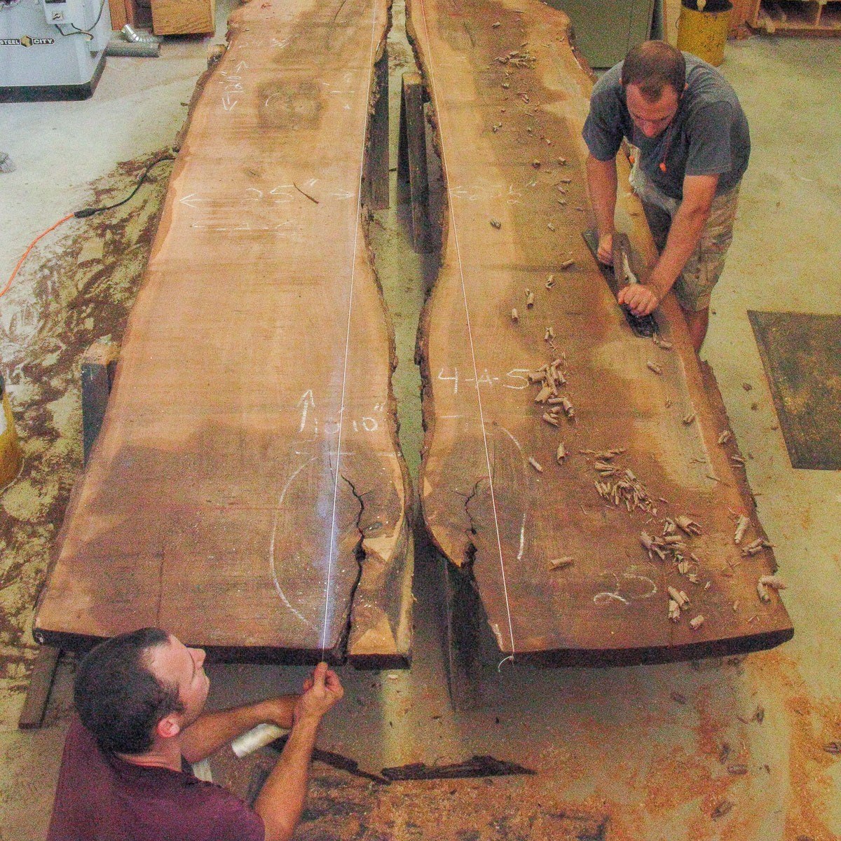 Austin hand-planing book matched slabs for a dining table
